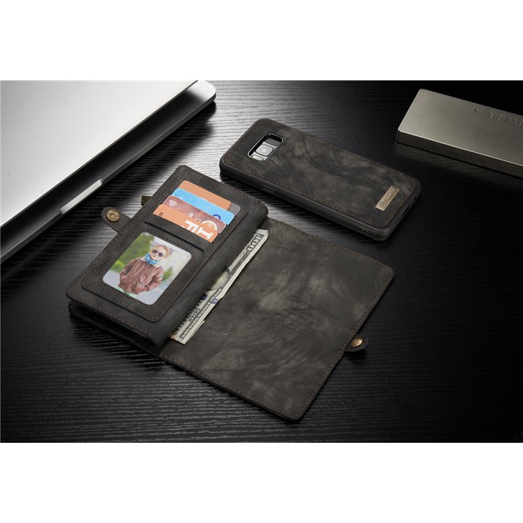 CASEME Movel 2-em-1 Multi-slot Wallet Vintage Bolsa de couro dividida para Samsung Galaxy S8 G950 - Cinzento-12