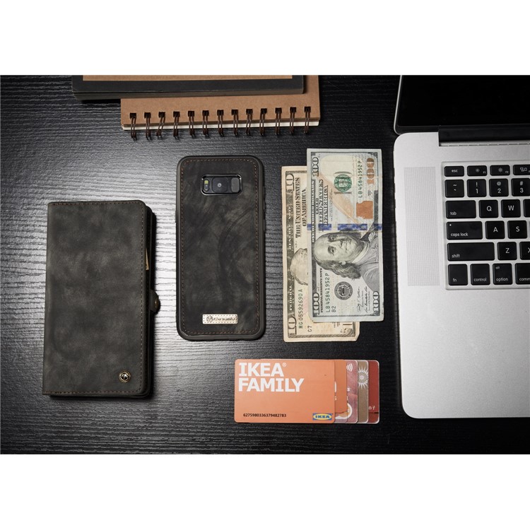 CASEME Movel 2-em-1 Multi-slot Wallet Vintage Bolsa de couro dividida para Samsung Galaxy S8 G950 - Cinzento-5