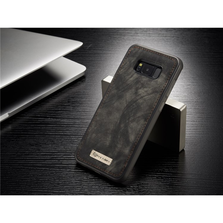CASEME Movel 2-em-1 Multi-slot Wallet Vintage Bolsa de couro dividida para Samsung Galaxy S8 G950 - Cinzento-7