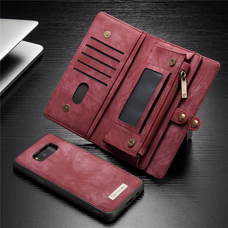 CASEME para Samsung Galaxy S8 G950 multi-slot carteira 2 em 1 Vintage Split caixa de couro móvel - vermelho-1