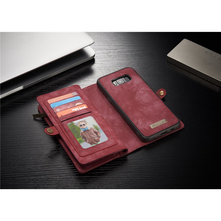 CASEME para Samsung Galaxy S8 G950 multi-slot carteira 2 em 1 Vintage Split caixa de couro móvel - vermelho-10