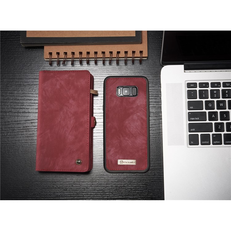 CASEME para Samsung Galaxy S8 G950 multi-slot carteira 2 em 1 Vintage Split caixa de couro móvel - vermelho-11