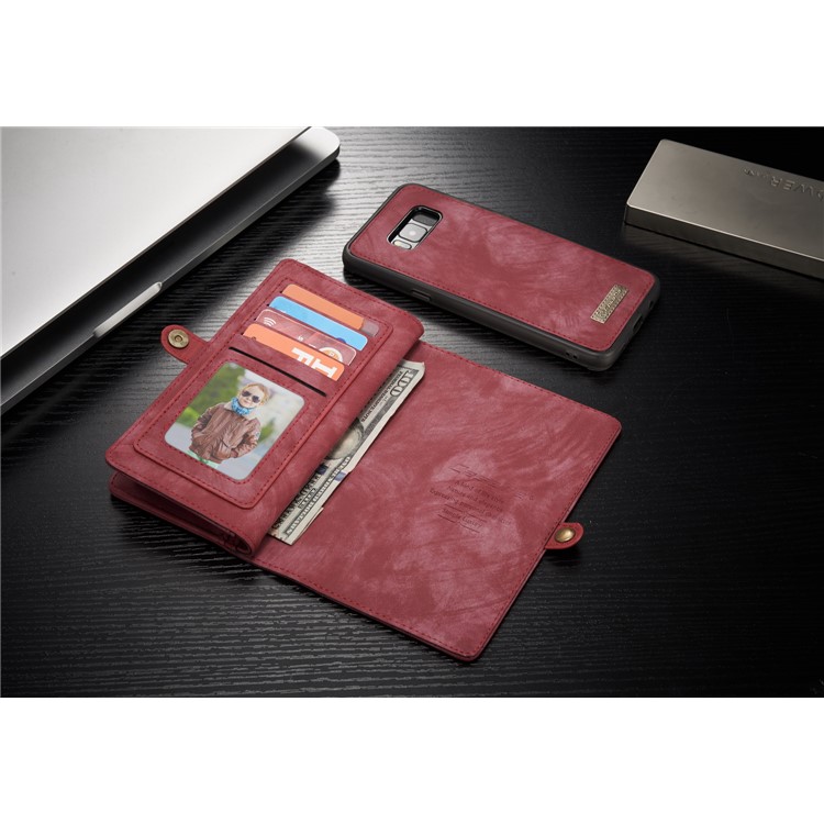 CASEME para Samsung Galaxy S8 G950 multi-slot carteira 2 em 1 Vintage Split caixa de couro móvel - vermelho-12