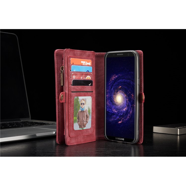 CASEME para Samsung Galaxy S8 G950 multi-slot carteira 2 em 1 Vintage Split caixa de couro móvel - vermelho-18