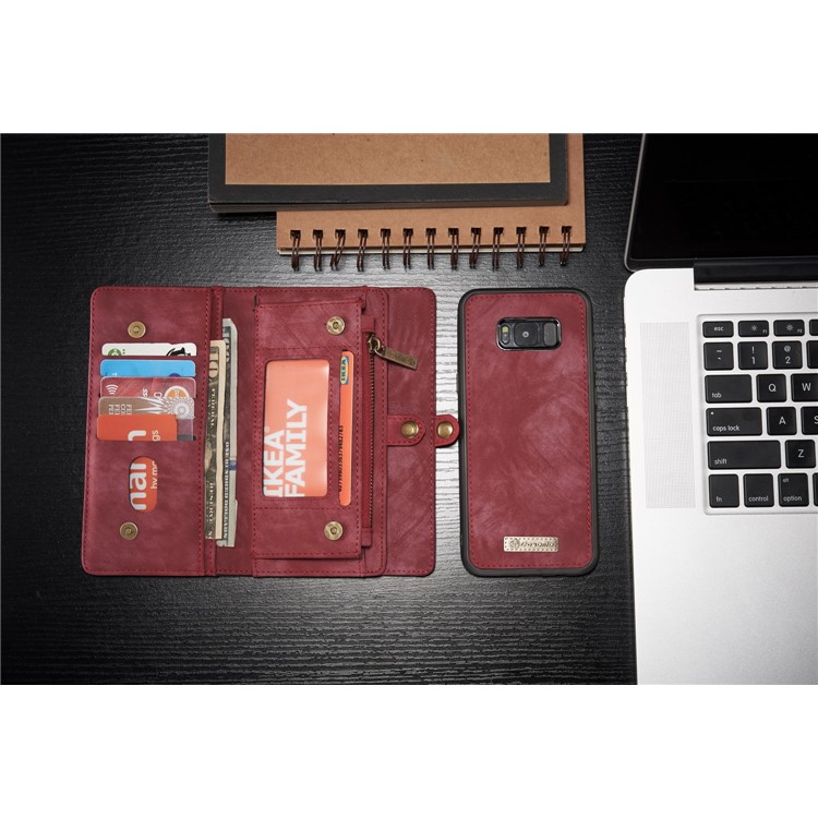 CASEME para Samsung Galaxy S8 G950 multi-slot carteira 2 em 1 Vintage Split caixa de couro móvel - vermelho-2