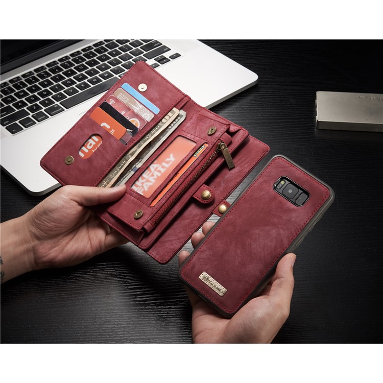 CASEME para Samsung Galaxy S8 G950 multi-slot carteira 2 em 1 Vintage Split caixa de couro móvel - vermelho-20