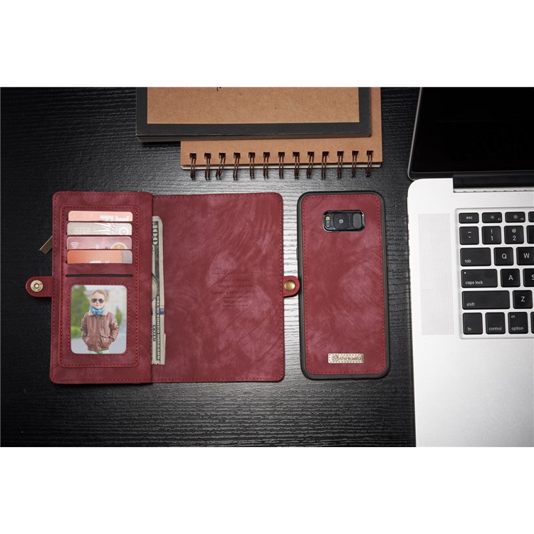 CASEME para Samsung Galaxy S8 G950 multi-slot carteira 2 em 1 Vintage Split caixa de couro móvel - vermelho-3