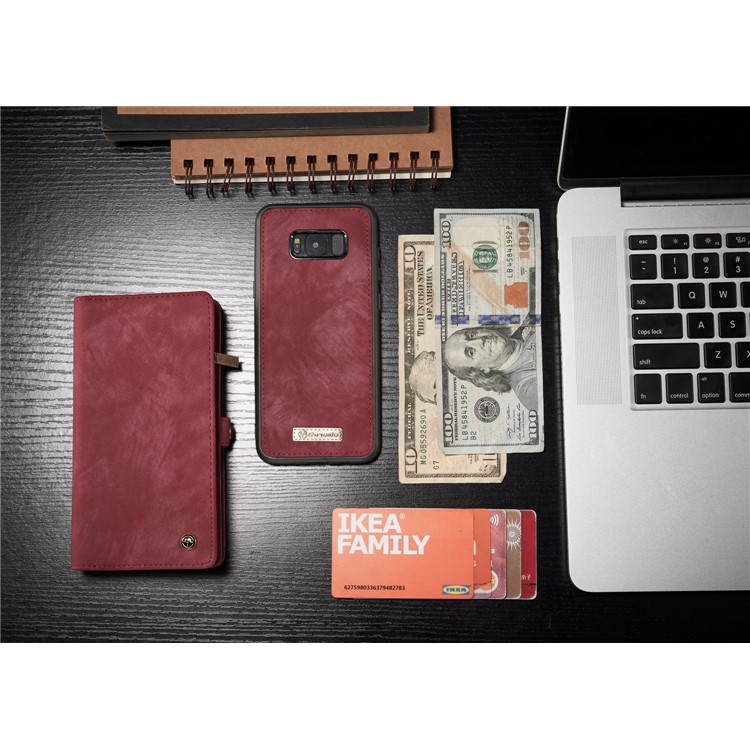 CASEME para Samsung Galaxy S8 G950 multi-slot carteira 2 em 1 Vintage Split caixa de couro móvel - vermelho-4