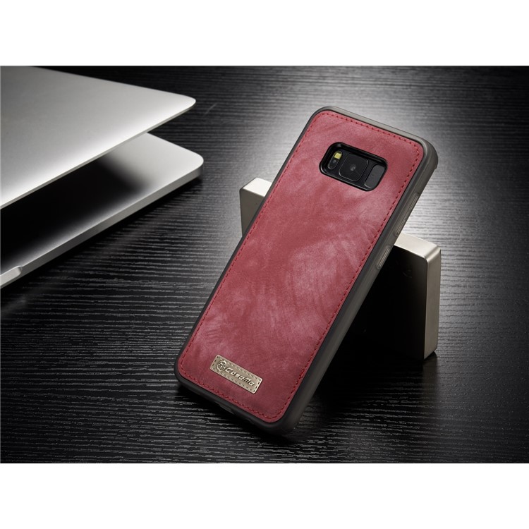 CASEME para Samsung Galaxy S8 G950 multi-slot carteira 2 em 1 Vintage Split caixa de couro móvel - vermelho-6