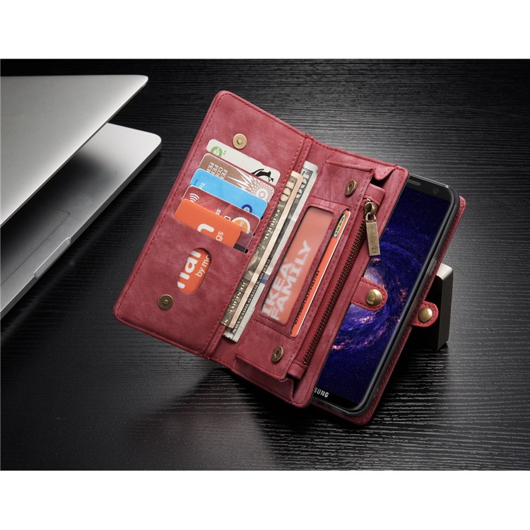 CASEME para Samsung Galaxy S8 G950 multi-slot carteira 2 em 1 Vintage Split caixa de couro móvel - vermelho-8