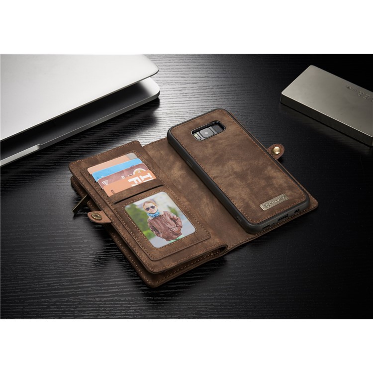 CASEME Detachable 2-in-1 Wallet Split Leather Shell for Samsung Galaxy S8+ G955 - Brown-11