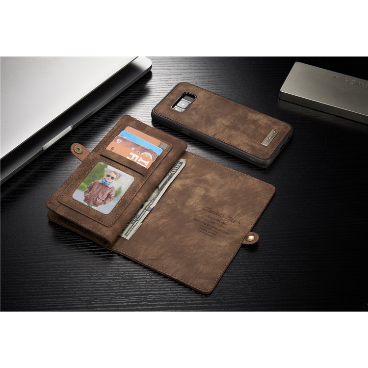 CASEME Detachable 2-in-1 Wallet Split Leather Shell for Samsung Galaxy S8+ G955 - Brown-12