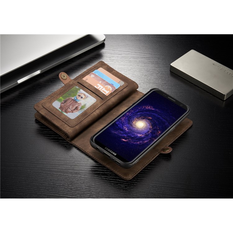 CASEME Detachable 2-in-1 Wallet Split Leather Shell for Samsung Galaxy S8+ G955 - Brown-13
