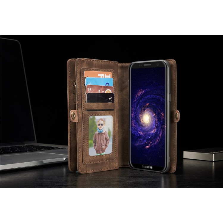 CASEME Detachable 2-in-1 Wallet Split Leather Shell for Samsung Galaxy S8+ G955 - Brown-18