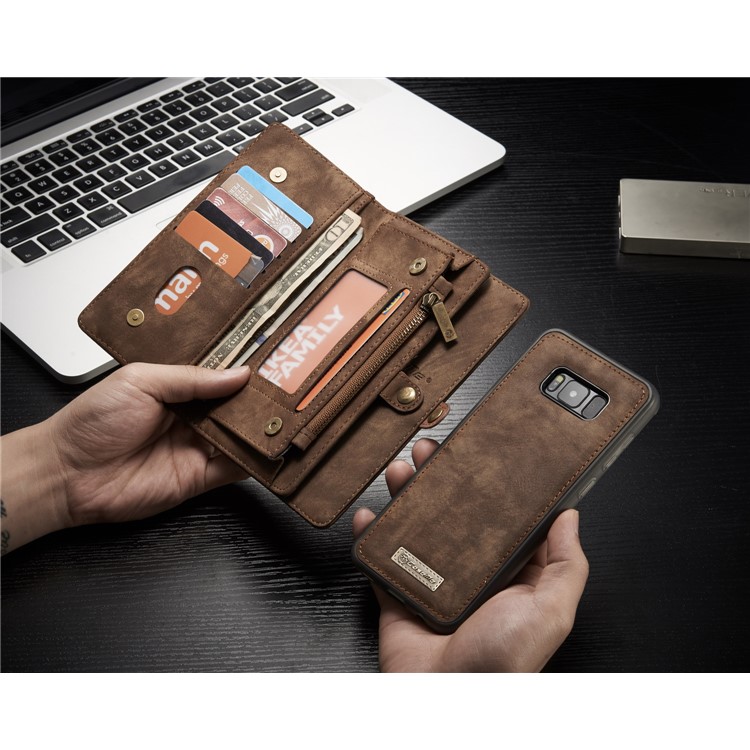 CASEME Detachable 2-in-1 Wallet Split Leather Shell for Samsung Galaxy S8+ G955 - Brown-22