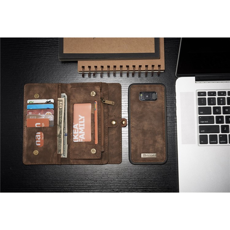 CASEME Detachable 2-in-1 Wallet Split Leather Shell for Samsung Galaxy S8+ G955 - Brown-3