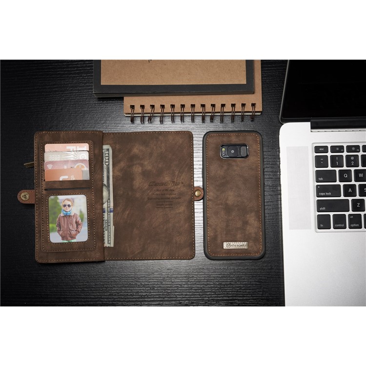 CASEME Detachable 2-in-1 Wallet Split Leather Shell for Samsung Galaxy S8+ G955 - Brown-4