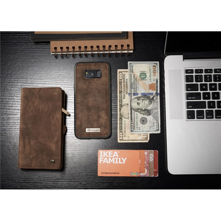 CASEME Detachable 2-in-1 Wallet Split Leather Shell for Samsung Galaxy S8+ G955 - Brown-5