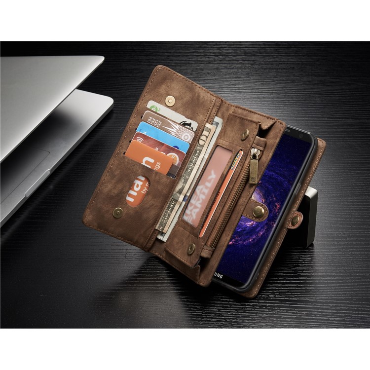 CASEME Detachable 2-in-1 Wallet Split Leather Shell for Samsung Galaxy S8+ G955 - Brown-9