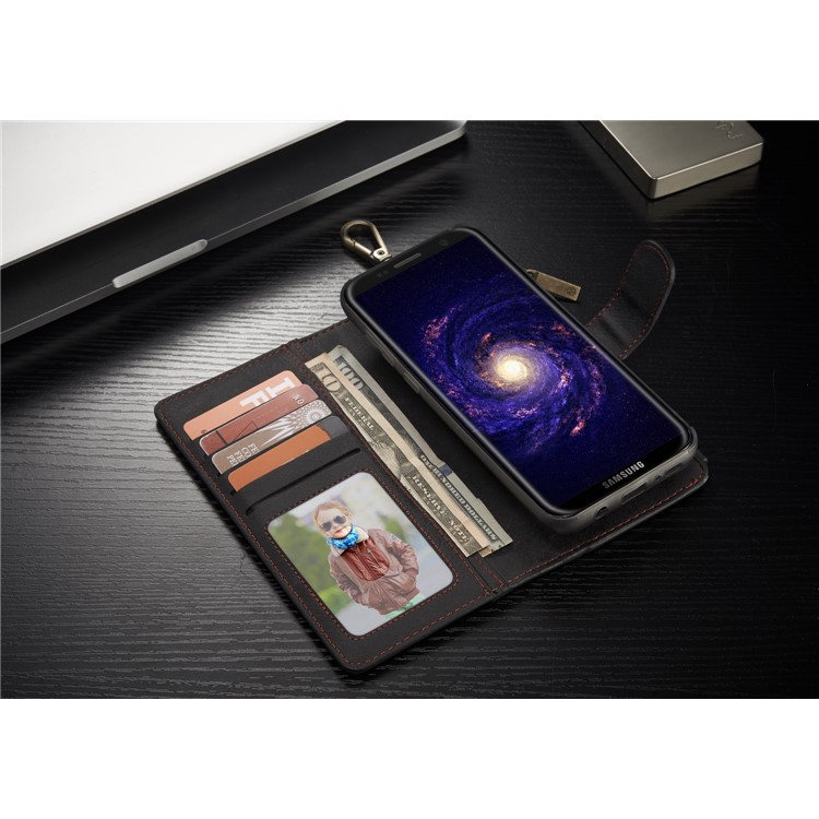 CASEME Detachable 2-in-1 Metal Clip Retro Split Leather Wallet Phone Case for Samsung Galaxy S8 - Black-10