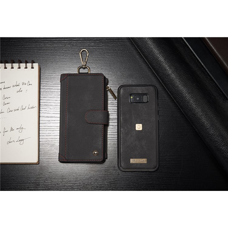 CASEME Detachable 2-in-1 Metal Clip Retro Split Leather Wallet Phone Case for Samsung Galaxy S8 - Black-2