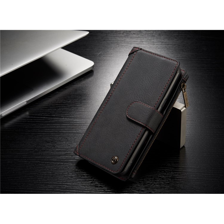 CASEME Detachable 2-in-1 Metal Clip Retro Split Leather Wallet Phone Case for Samsung Galaxy S8 - Black-4