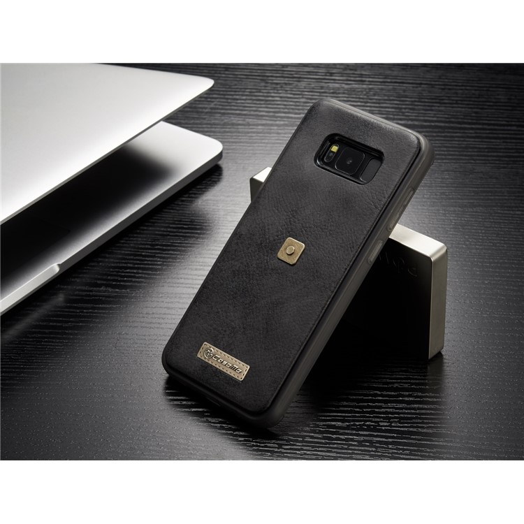 CASEME Detachable 2-in-1 Metal Clip Retro Split Leather Wallet Phone Case for Samsung Galaxy S8 - Black-5
