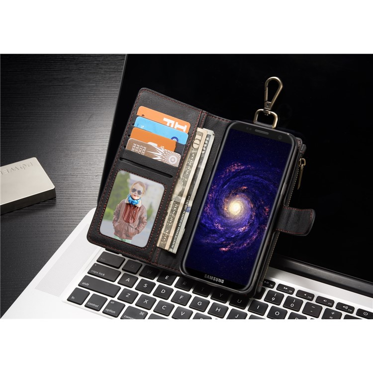CASEME Detachable 2-in-1 Metal Clip Retro Split Leather Wallet Phone Case for Samsung Galaxy S8 - Black-6