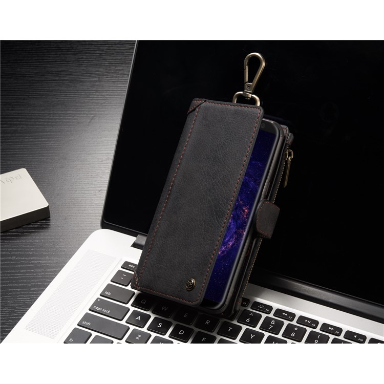 CASEME Detachable 2-in-1 Metal Clip Retro Split Leather Wallet Phone Case for Samsung Galaxy S8 - Black-7