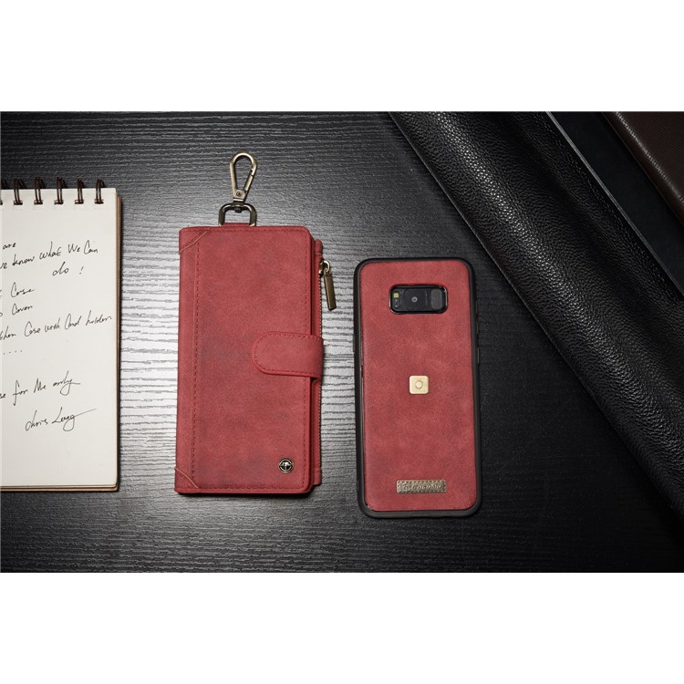 CASEME Detachable 2-in-1 Metal Clip Retro Split Leather Wallet Cover for Samsung Galaxy S8 - Red-2