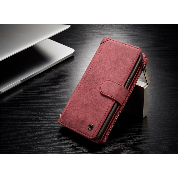 CASEME Detachable 2-in-1 Metal Clip Retro Split Leather Wallet Cover for Samsung Galaxy S8 - Red-4