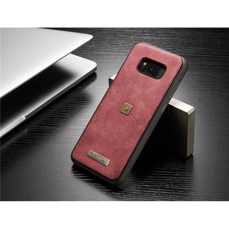 CASEME Detachable 2-in-1 Metal Clip Retro Split Leather Wallet Cover for Samsung Galaxy S8 - Red-5