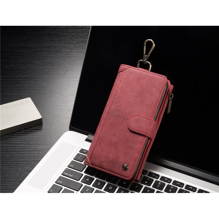 CASEME Detachable 2-in-1 Metal Clip Retro Split Leather Wallet Cover for Samsung Galaxy S8 - Red-8