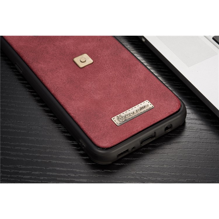 CASEME Detachable 2-in-1 Metal Clip Retro Split Leather Wallet Cover for Samsung Galaxy S8 - Red-9