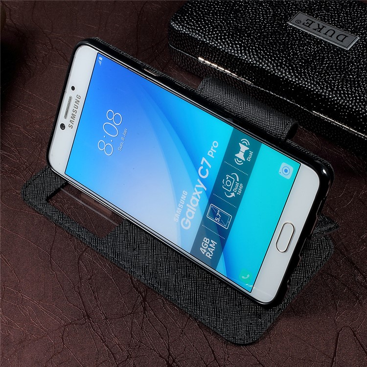ROAR KOREA View Window Leather Stand Card Holder phone Case for Samsung Galaxy C7 Pro - Black-3