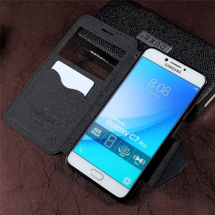 ROAR KOREA View Window Leather Stand Card Holder phone Case for Samsung Galaxy C7 Pro - Black-5