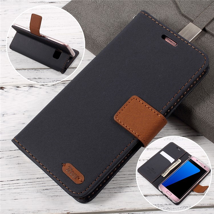 ROAR KOREA Twill Grain PU Leather Phone Case for Samsung Galaxy S7 edge SM-G935 - Black-1