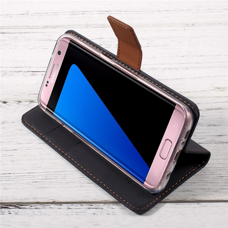 ROAR KOREA Twill Grain PU Leather Phone Case for Samsung Galaxy S7 edge SM-G935 - Black-6