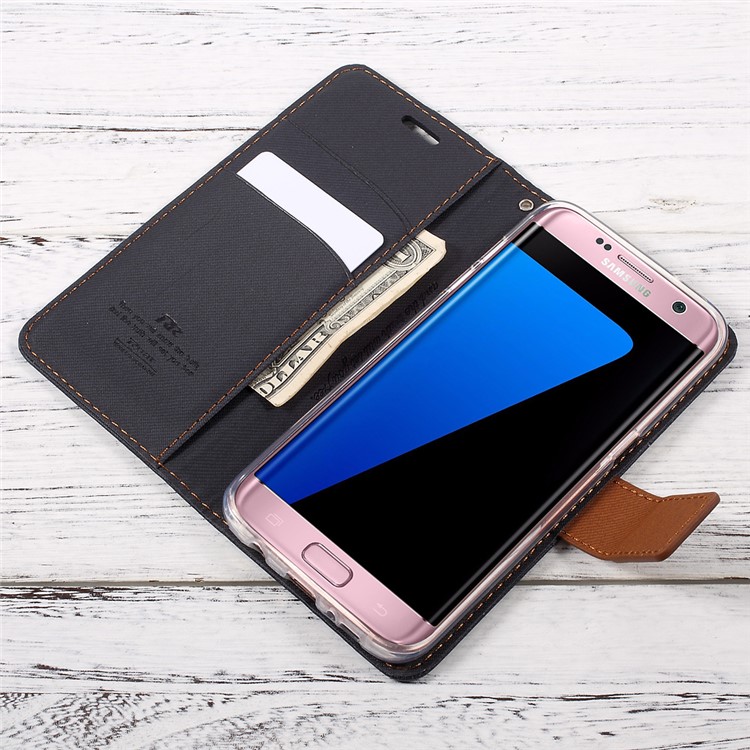 ROAR KOREA Twill Grain PU Leather Phone Case for Samsung Galaxy S7 edge SM-G935 - Black-8