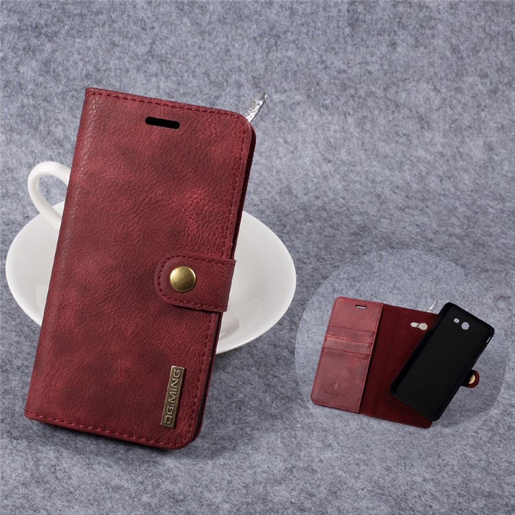 DG.MING Detachable 2 in 1 Split Leather Wallet Cover for Samsung Galaxy J7 (2017) - Red-1