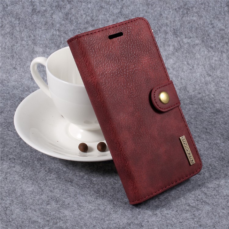 DG.MING Detachable 2 in 1 Split Leather Wallet Cover for Samsung Galaxy J7 (2017) - Red-3