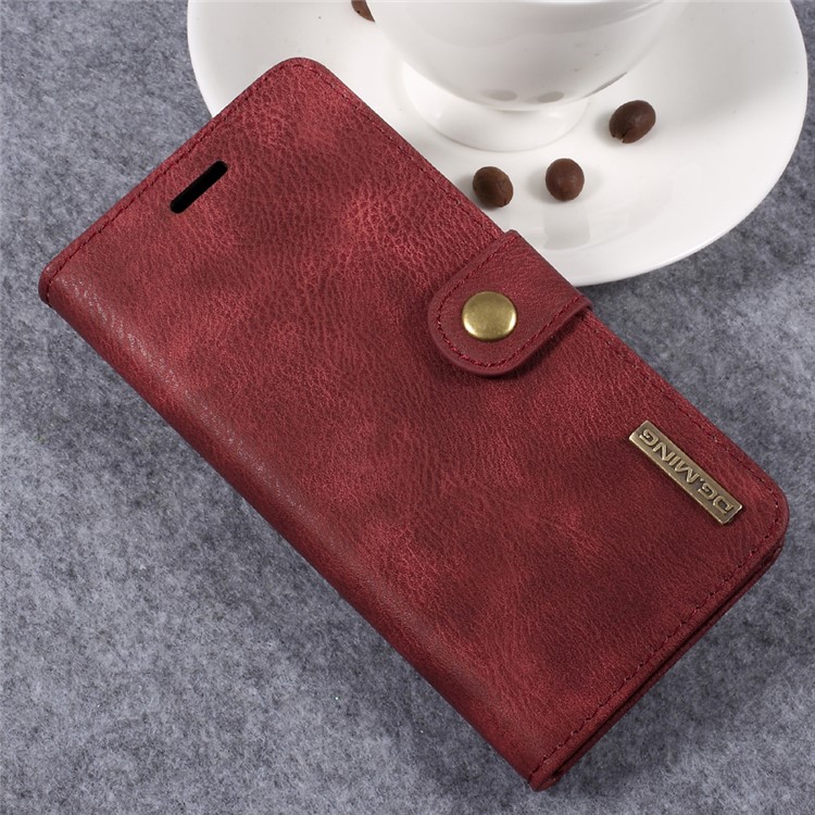 DG.MING Detachable 2 in 1 Split Leather Wallet Cover for Samsung Galaxy J7 (2017) - Red-4