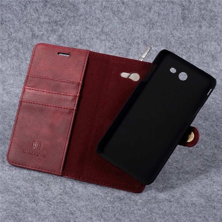 DG.MING Detachable 2 in 1 Split Leather Wallet Cover for Samsung Galaxy J7 (2017) - Red-6