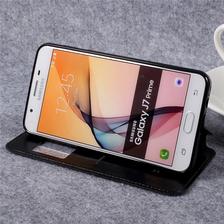 ROAR KOREA Noble View Window Leather Phone Case with Stand for Samsung Galaxy J7 Prime/On7 2016 - Black-4