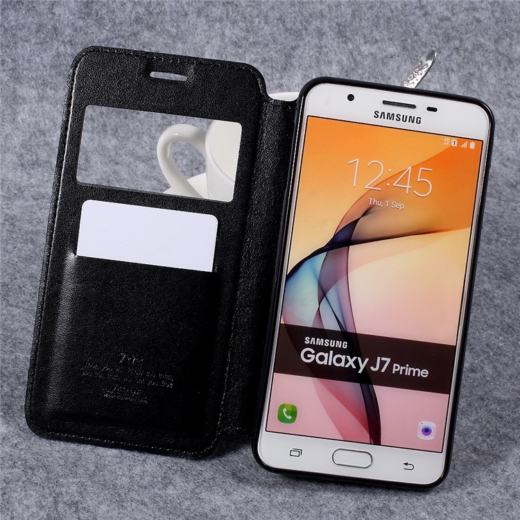 ROAR KOREA Noble View Window Leather Phone Case with Stand for Samsung Galaxy J7 Prime/On7 2016 - Black-6