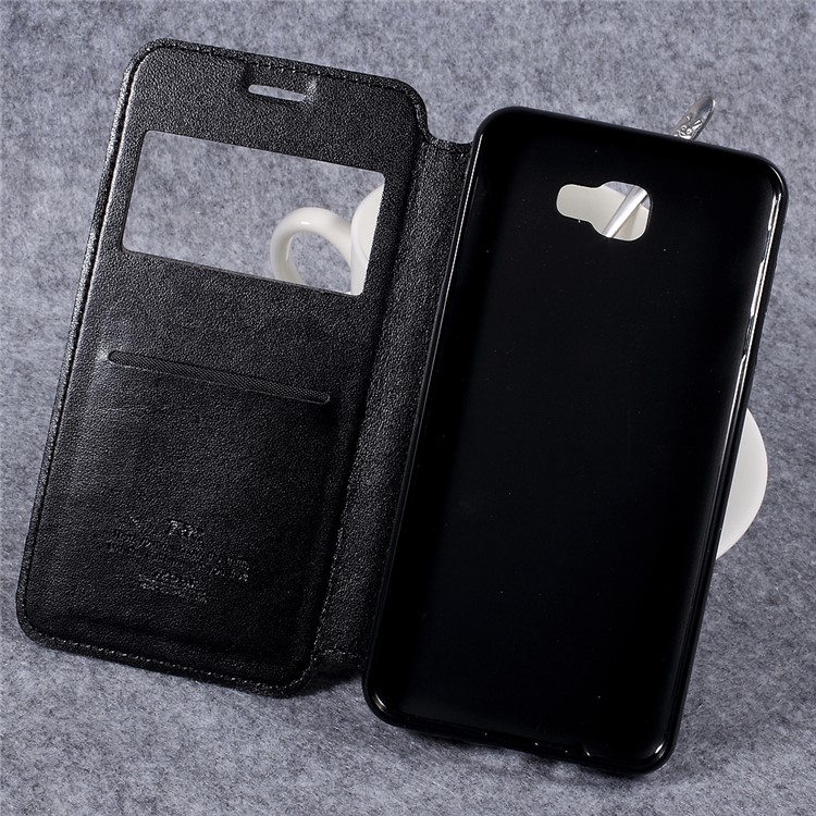 ROAR KOREA Noble View Window Leather Phone Case with Stand for Samsung Galaxy J7 Prime/On7 2016 - Black-7