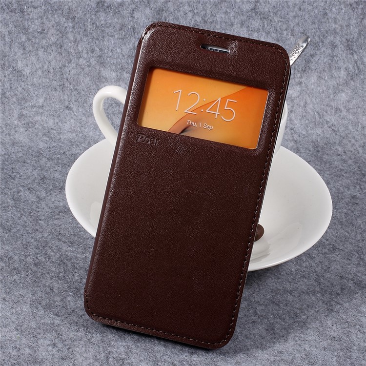 ROAR KOREA Noble View Window Leather Cell Phone Casing for Samsung Galaxy J7 Prime/On7 2016 - Brown-1