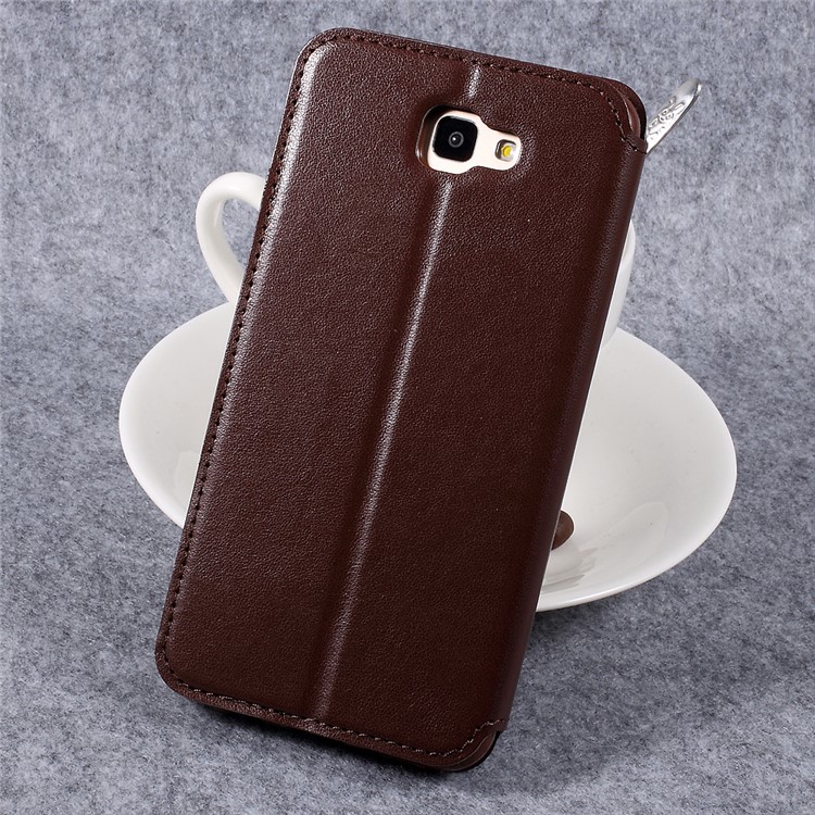 ROAR KOREA Noble View Window Leather Cell Phone Casing for Samsung Galaxy J7 Prime/On7 2016 - Brown-2