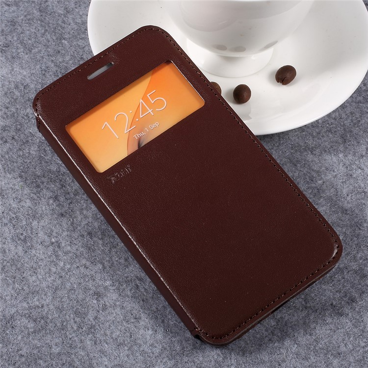 ROAR KOREA Noble View Window Leather Cell Phone Casing for Samsung Galaxy J7 Prime/On7 2016 - Brown-3