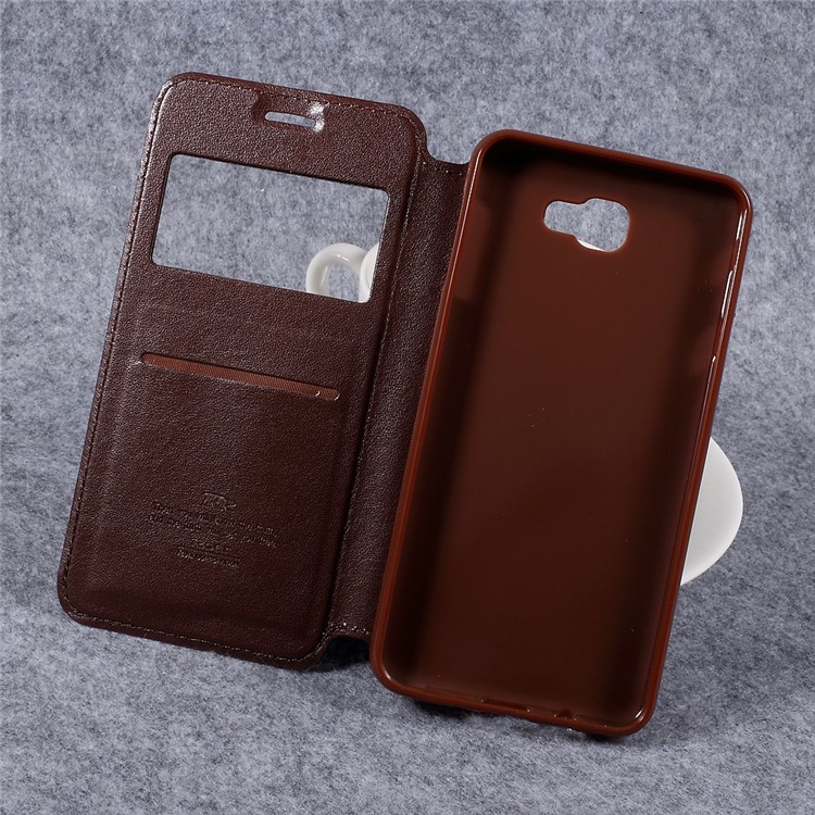 ROAR KOREA Noble View Window Leather Cell Phone Casing for Samsung Galaxy J7 Prime/On7 2016 - Brown-7